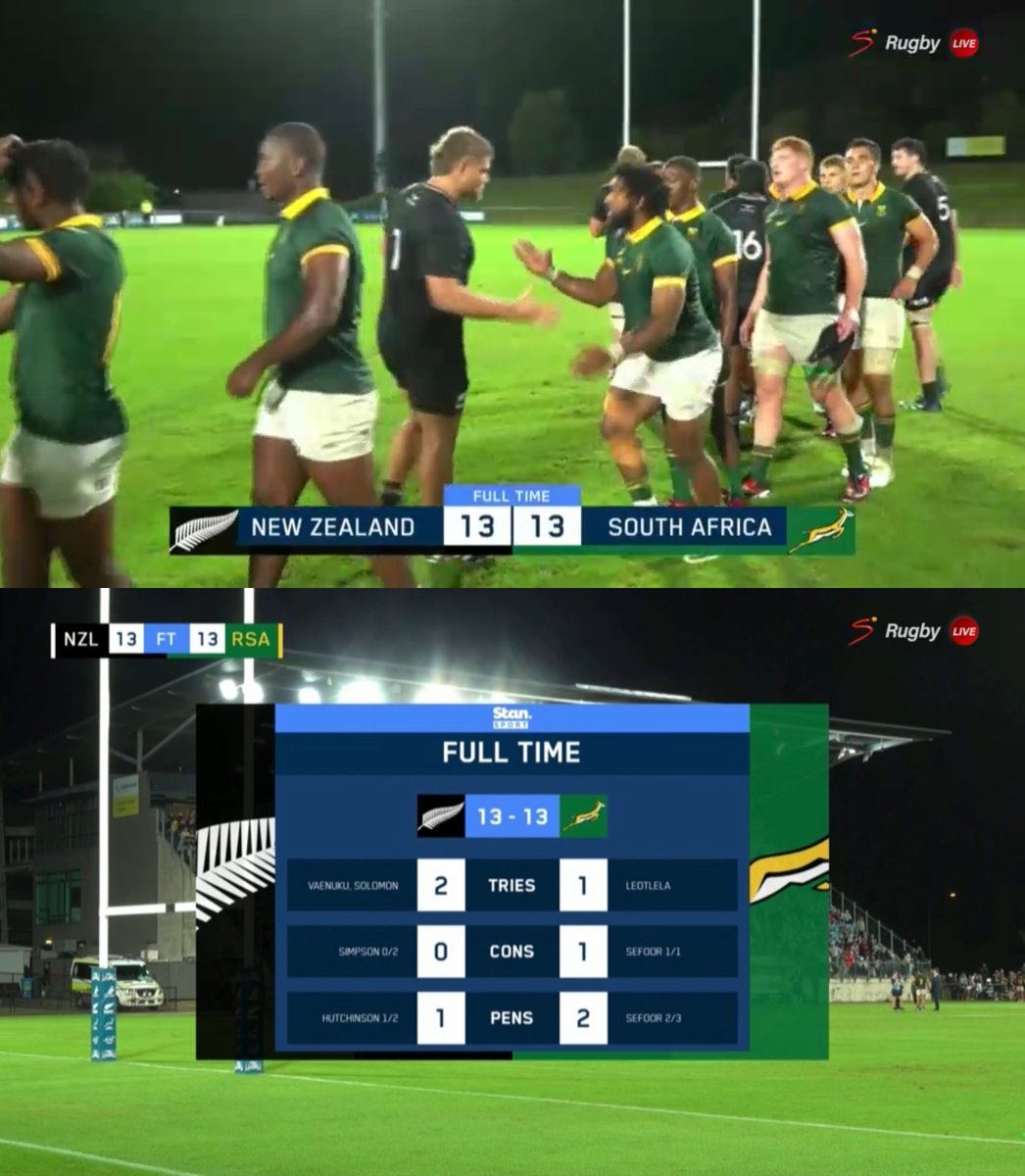 The Junior Boks and Baby Blacks open the #TRCU20 tournament with a draw 🤝🌧️