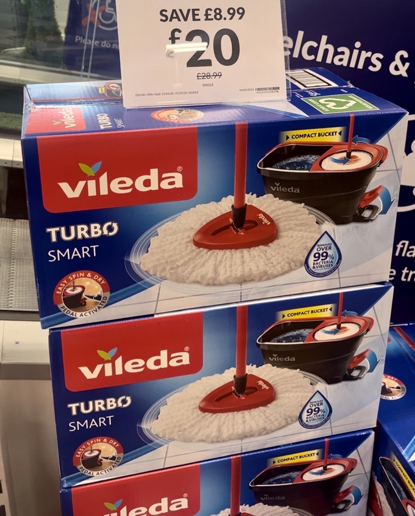 ☀️ BANK HOLIDAY OFFERS ☀️ 😍👉 Shop today & SAVE on this Vileda Turbo Smart Spin Mop and Bucket, perfect for spring cleaning & now only £20!! 🛒 bit.ly/49YcTBD