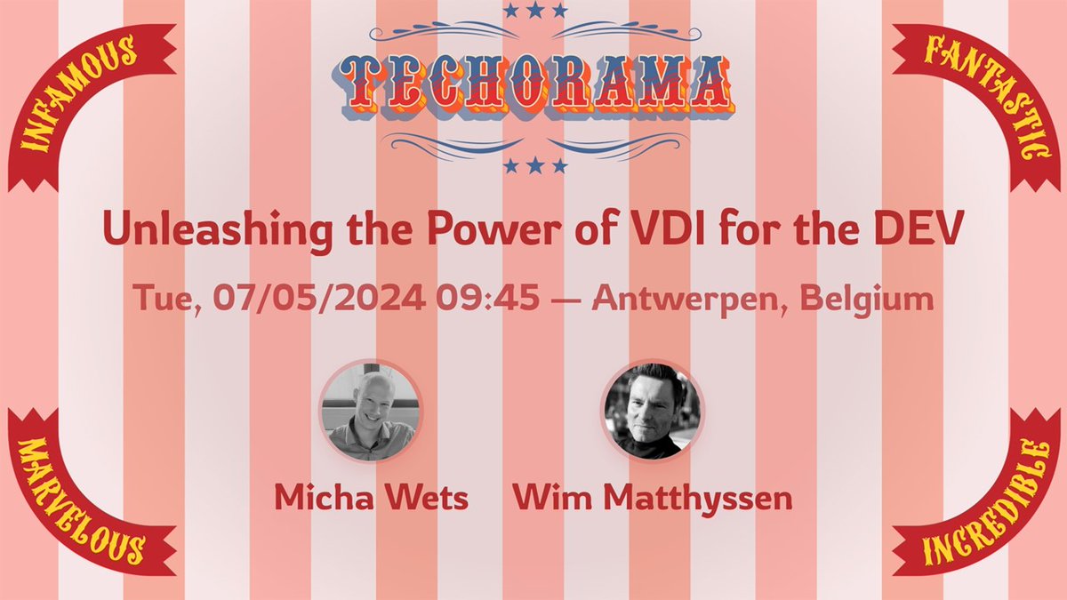 wmatthyssen's tweet image. Next week, @MichaWets  and I will be discussing VDI for developers @TechoramaBE 

We&apos;re already eagerly anticipating it, and if you&apos;d like to join the event, there are still some tickets available.

🎟️ techorama.be

#Techorama #Techorama2024 #AVD #W365 #MicrosoftDevBox
