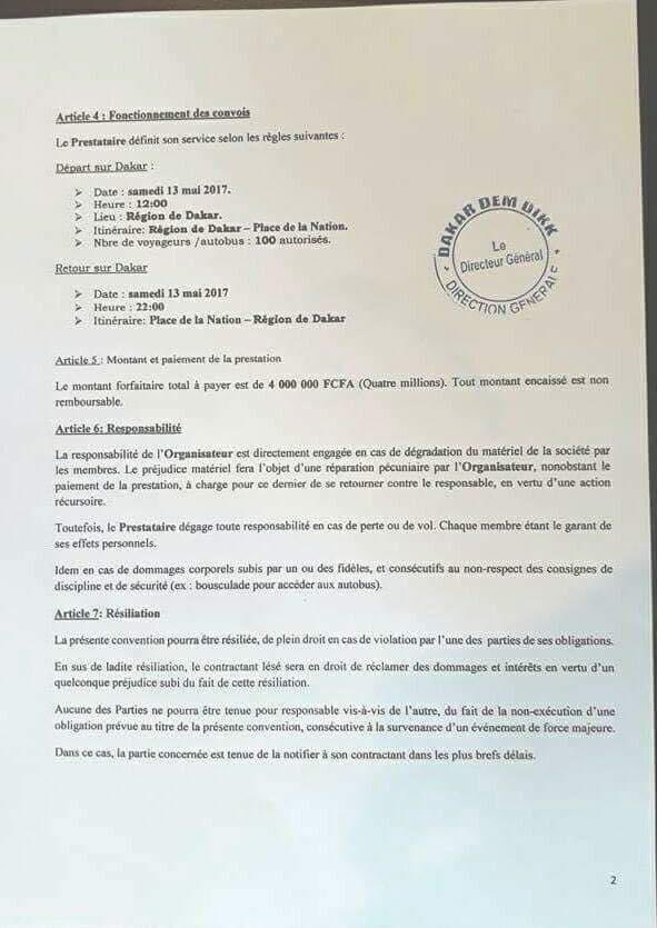 Me Moussa Diop, Directeur Général de la société Dakar Dem Dikk, loue à Me Moussa Diop, président du parti Alternative Générationnelle (AG/Jotna), 100 bus pour les besoins d'une manifestation politique. C’était en 2017