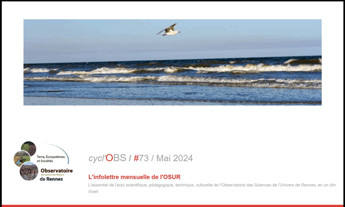 👁️[cycl'OBS] / #73 / L'infolettre #OSUR / L'essentiel de l'actu scientifique, pédagogique, technique, culturelle / @RennesUniv @UnivRennes_2 @CNRS_INSU @CNRSecologie @CNRS_DR17 @INRAE_BzhNdie @InstitutAgroRA #Environnement #Recherche #Formation #Transition osur.univ-rennes.fr/cyclobs73-mai-…