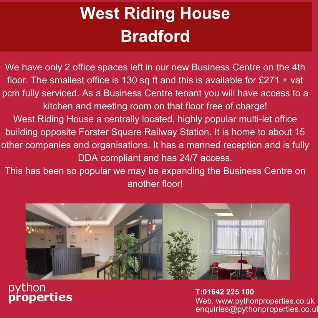 Python_Prop's tweet image. We are delighted to share with you that our new Business Centre in West Riding House has been a success with only 2 offices available! #officespace