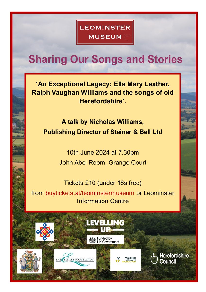 A reminder: the first in @leomuseum's series of events celebrating the life of Ella Mary Leather is now just over a month away. Tickets selling fast. Members of @MFNcharity, @VWFndn, @TheEFDSS, @3choirs, don't let this very special occasion slip through your fingers. Book now!