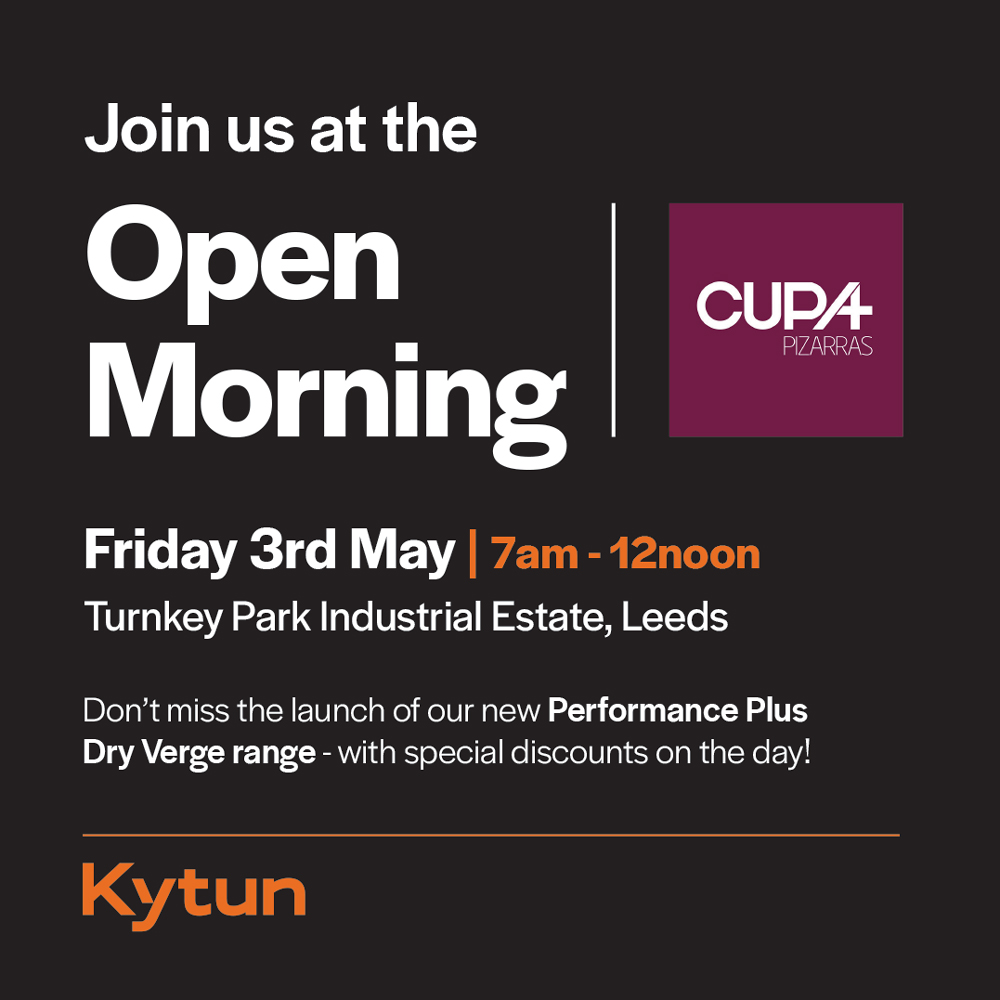 Kytun will be attending @CUPAPIZARRAS_en 'Slate Day’ tomorrow at Burton Roofing Merchants Leeds.  

Don't miss the launch of our new Performance Plus range.
 
🗓️  Friday 3rd May 7am - 12noon
📍 Turnkey Park Industrial Estate, Royds Close, Leeds LS12 6LL
#Kytun #DesignedToPerform