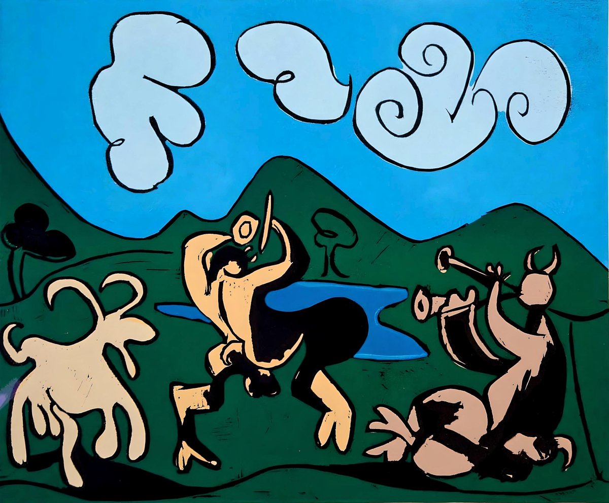 Pablo Picasso 
linocut 'Two Satyrs and Goat'
