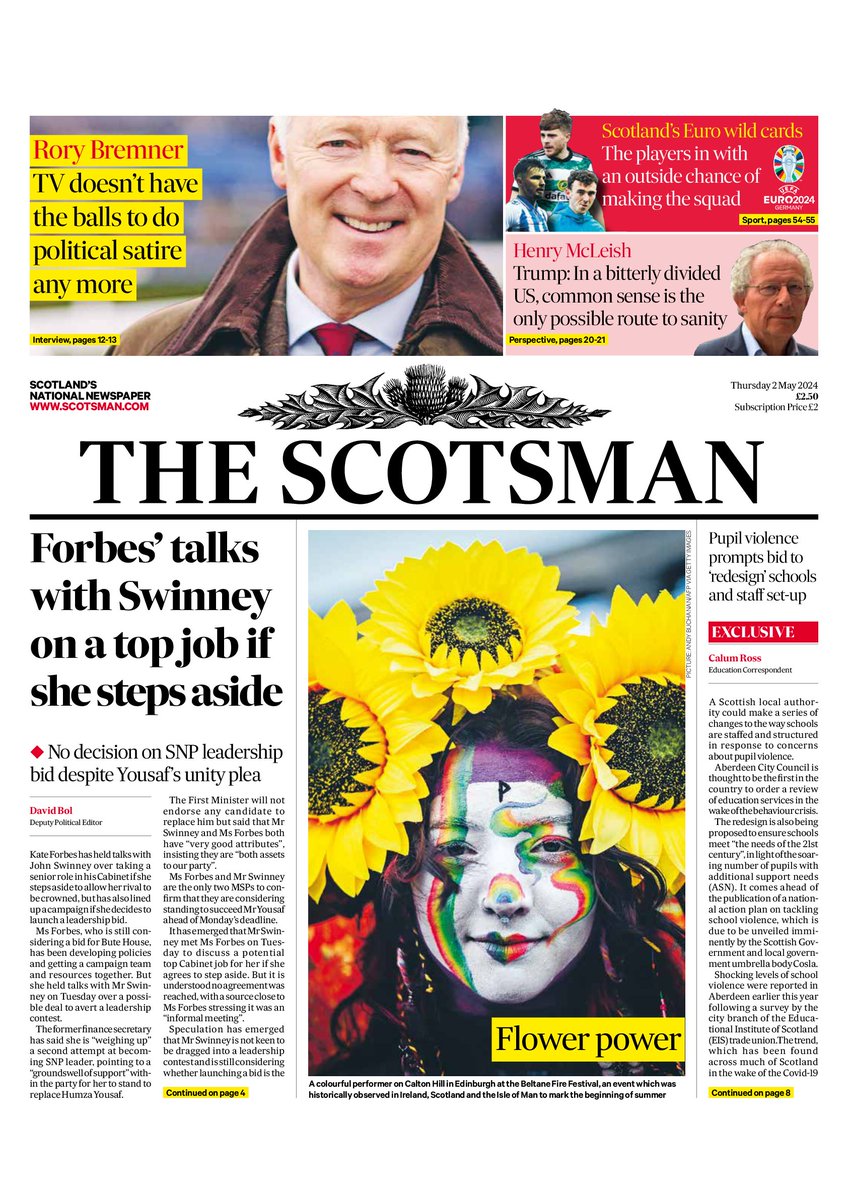 Good morning. Here is the front page from The Scotsman for Thursday