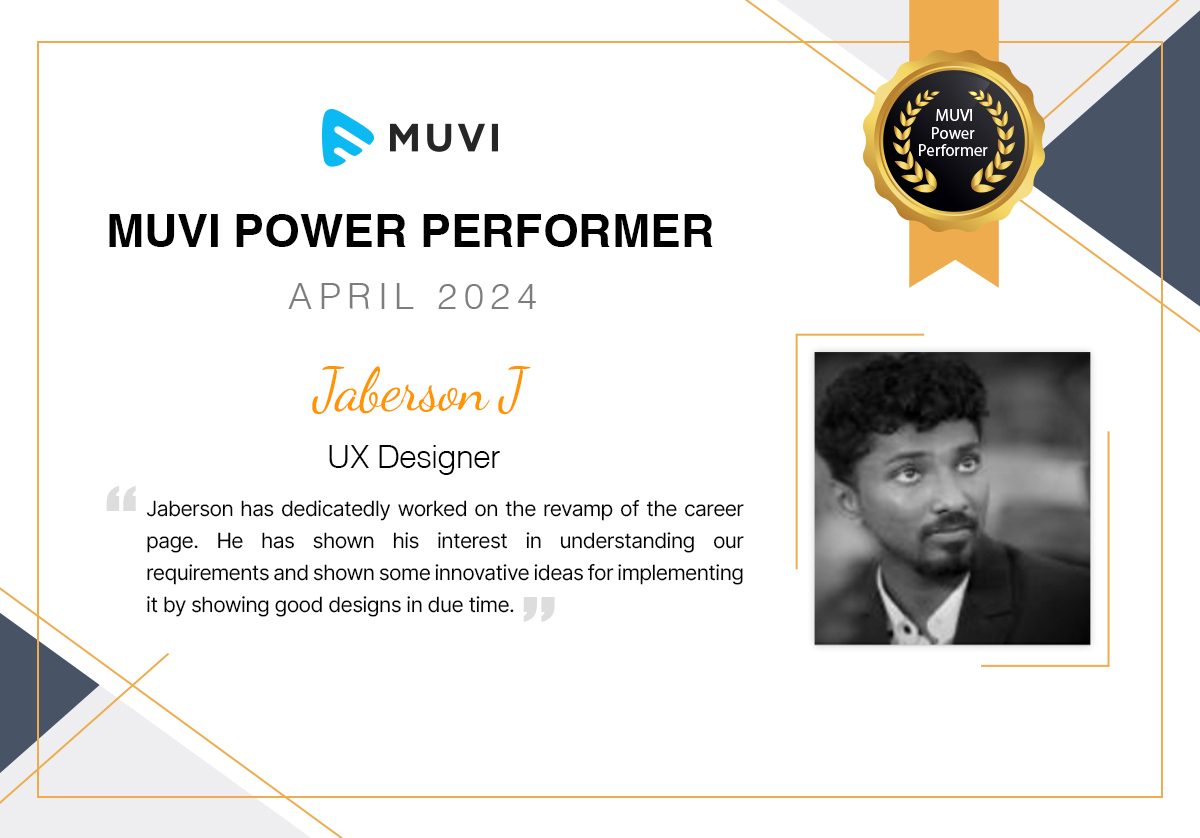 💐Celebrating our @Muvi Power Performers for April 2024! 👏Let's give a big round of applause to Satyajeet Deshmukh, Jaberson J, and Rabi Narayan Lenka for their exceptional performance. Keep up the great work! #MuviPowerPerformers #EmployeeRecognition #WorkCulture #awards #Muvi