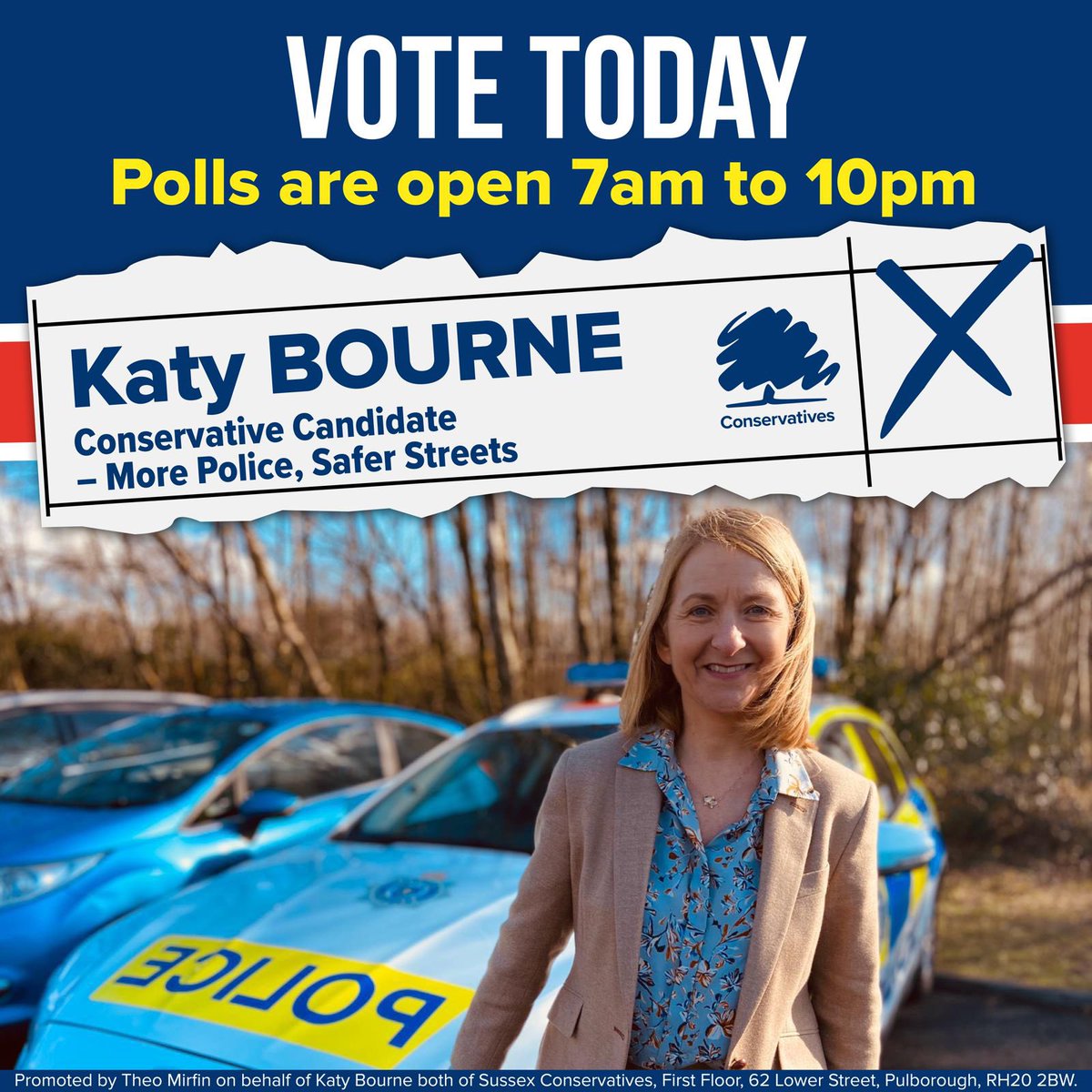 🗳️ Today, vote for Katy Bourne for Sussex Police & Crime Commissioner - More Police, Safer Streets. Use your vote today for Katy Bourne so that together we can continue to make Sussex safer. Over recent years, she has: ✔️Delivered the highest number of police officers in over