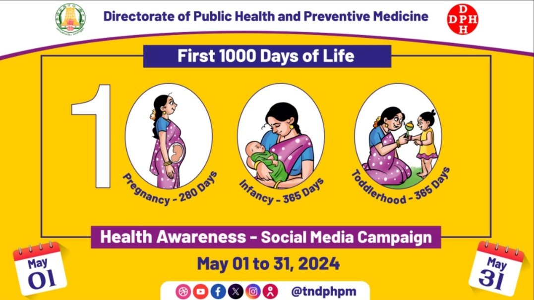 🌟Unlock the power of the first 1000Days!From bump 2 baby steps,join our social media campaign this May to empower parents with essential knowledge for a healthy start.🤰👶Stay tuned for daily Insights& Tips! #First1000Days #HealthyStart #ParentingTips #MayCampaign @TNDPHPM @WHO