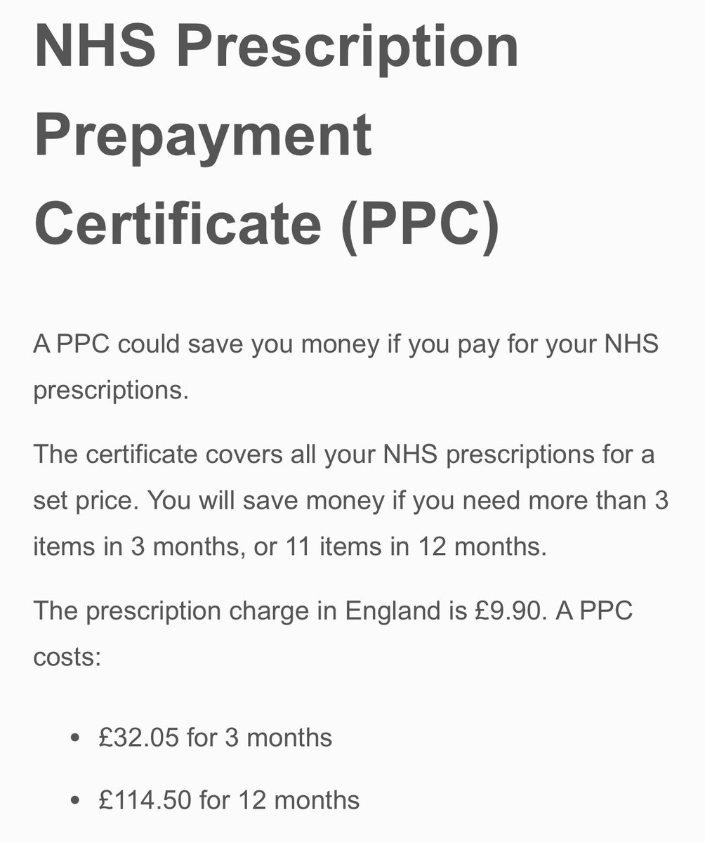 Pay for prescriptions but require more than 1 item a month Get a pre-paid prescription for £9.50 a month nhsbsa.nhs.uk/help-nhs-presc…