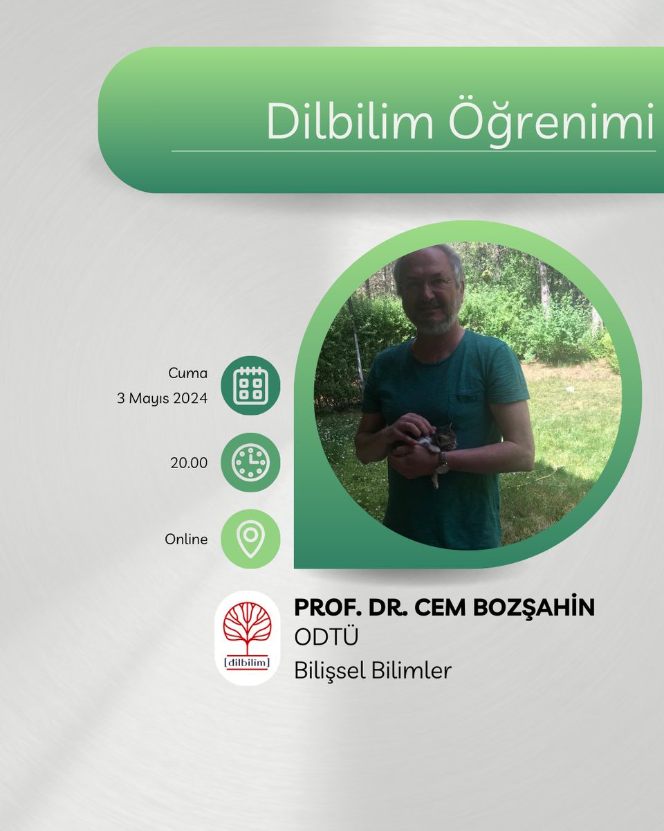 hulinguistics's tweet photo. 3 Mayıs Cuma günü saat 20.00'de sayın Prof. Dr. Cem Bozşahin "Dilbilim Öğrenimi" adlı konuşmasıyla bizlerle olacak. Hepiniz davetlisiniz! Katılım bilgileri etkinlik günü paylaşılacaktır. https://t.co/o2RkGpxiqC