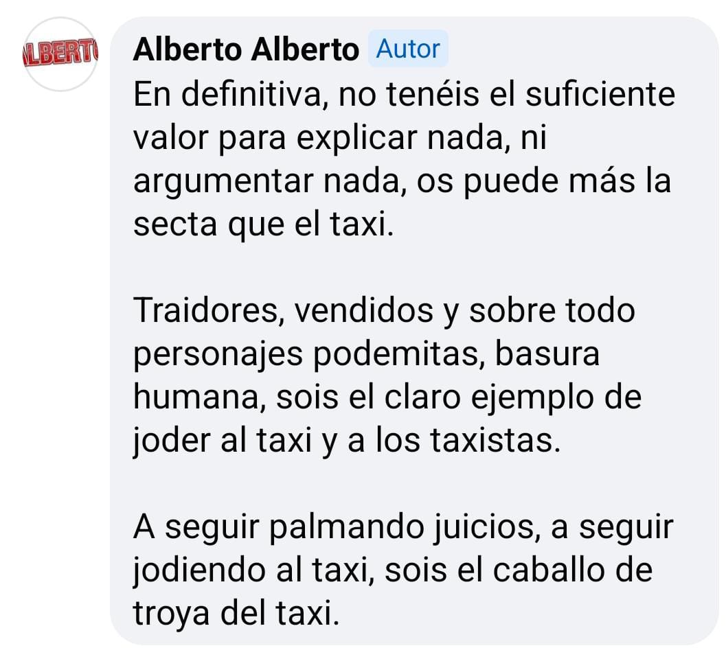 Gracias al @Diario_16 hoy me despierto con este de insultos por ser militante de Podemos y por defender al taxi. Pues otro día más en la oficina.