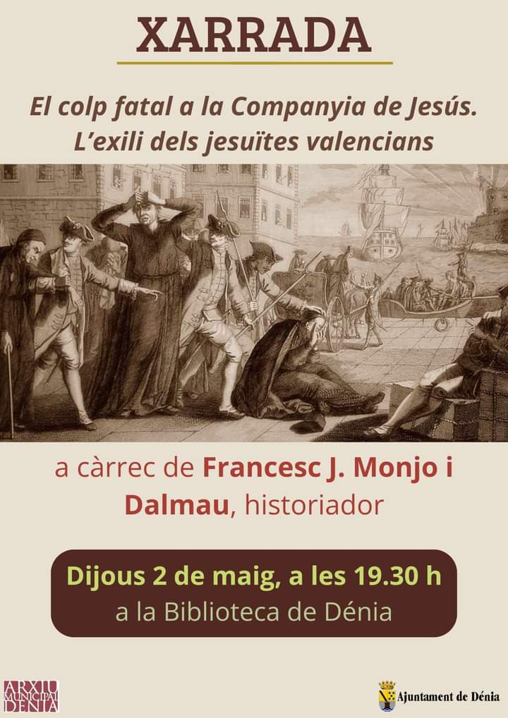 Aquesta vesprada, xerrada sobre l'expulsió dels jesuïtes, a càrrec de l'historiador Francesc J. Moncho.
🗣️ 'El colp fatal a la companyia de Jesús. L'exili dels jesuïtes valencians'

🗓️ Hui dijous, 2 de maig
🕢 A les 19.30 h
📍 A la @bibliotecadenia