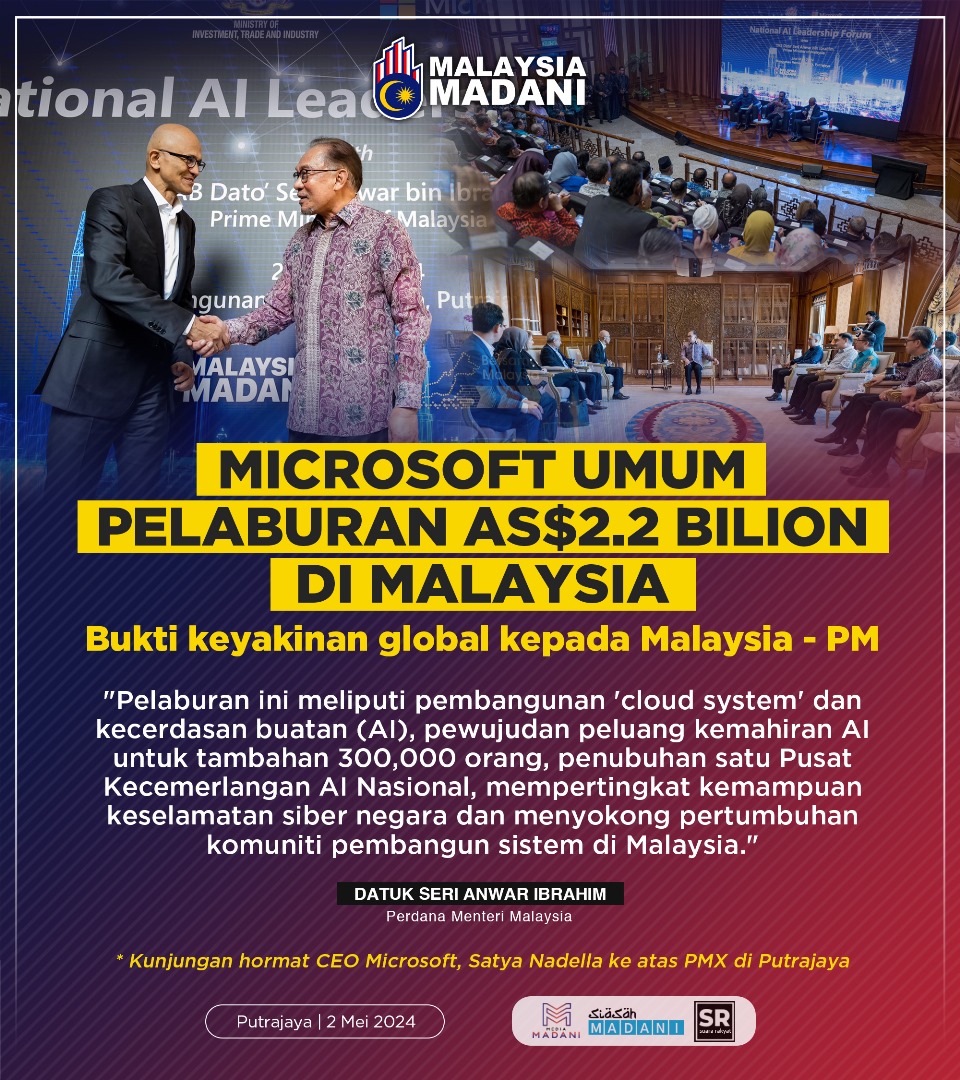 Microsoft labur RM10.5b ✅️ Pelaburan terbesar Microsoft di Malaysia sepanjang 32 tahun beroperasi ✅️ Lebih 300,000 peluang pekerjaan ✅️ Insya-Allah, sedikit demi sedikit kerajaan lakukan yang terbaik untuk rakyatnya 🫰
