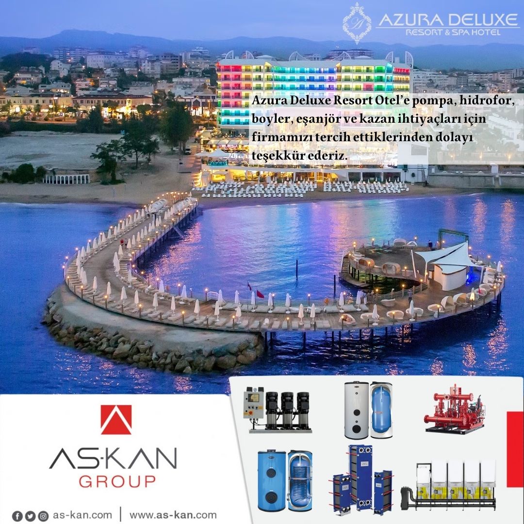 Azura Deluxe Resort Otel'e pompa, hidrofor, boyler, eşanjör ve kazan ihtiyaçları için firmamızı tercih ettiklerinden dolayı teşekkür ederiz.

#azuradeluxeresort #azura #askanmühendislik #askangroup #pompa #hidrofor #boyler #eşanjör #kazan #standartpompa #alfalaval #Antalya