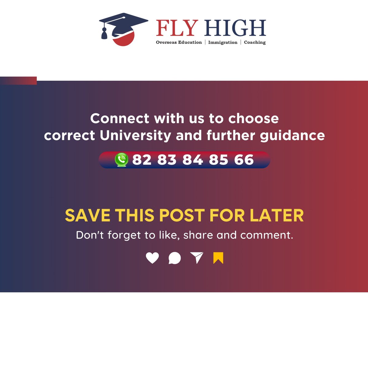 Embarking on your journey towards #overseaseducation is exciting, but choosing the right consultancy is very crucial.
With #flyhighconsultants, you will find a dedicated team committed to guiding you every step of the way.
Let us turn your dream of #studyingabroad into a reality