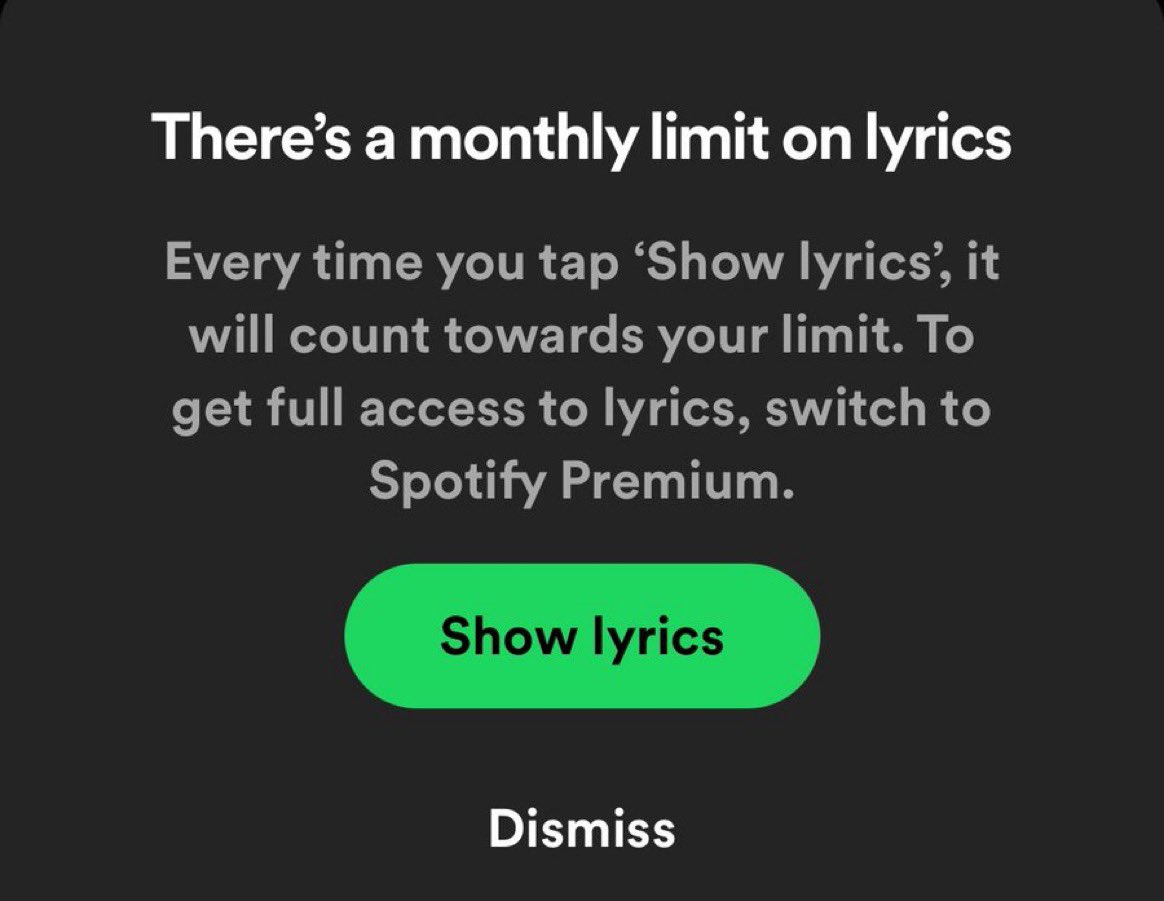 Free Spotify users now have a limit for lyrics 😭