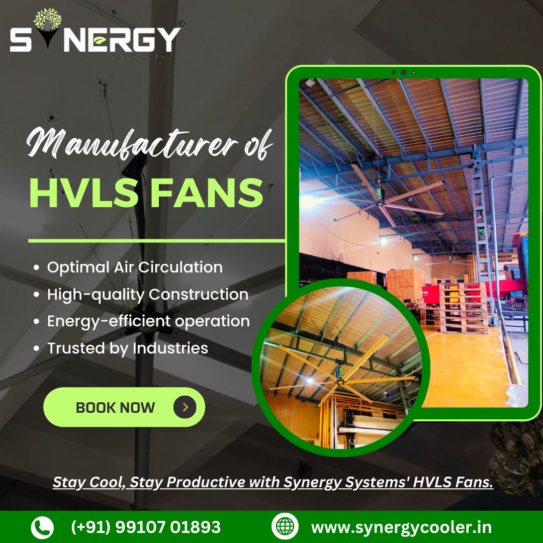 Maximize airflow and comfort in your industrial facility with Synergy Systems' Industrial HVLS Fans! Our high-volume, low-speed fans are designed to improve air circulation and create a more productive work environment.
#SynergyCooler #HVLSFans #IndustrialAirCooler