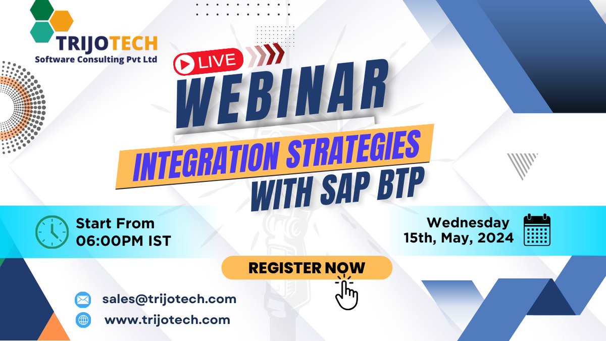 Join our webinar on Integration Strategies SAP BTP to unlock valuable data for powerful insights 🔓, enhance customer experiences 🤝, and keep everything secure with robust protection. Turbocharge your efficiency and innovation 🚀

#SAP 
#sapbtp
#webinar

youtube.com/live/d-M8dYXwT…