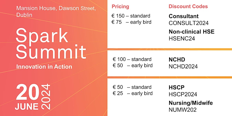 📢 Discounted tickets for HSE Spark Innovation Conference 2024 today! eventbrite.ie/e/hse-spark-su…. Check out discounts through Early Bird offer with additionally discounted fees for HSE staff🔽🔽 @HSELive @NDTP_HSE @WeHSCPs @NurMidONMSD