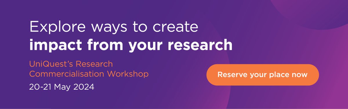 Join @UniQuestUQ for a free, two-day interactive workshop and explore ways to create impact from your research. This Workshop will guide you along the research commercialisation journey. Places are limited. Visit uniquest.com.au/workshop/