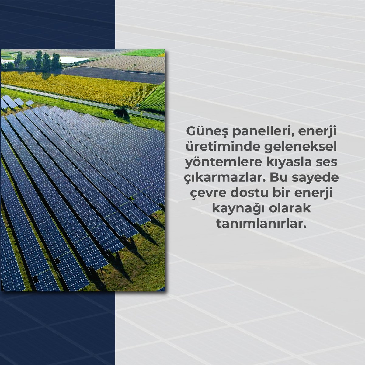 Güneş panelleri, enerji üretiminde geleneksel yöntemlere kıyasla ses çıkarmazlar. Bu sayede çevre dostu bir enerji kaynağı olarak tanımlanırlar.
#ibtsolar #biliyormuydunuz #güneş #güneşenerjisi #ges #güneşenerjisisantrali #enerjisantrali #enerji #elektrik #solar #solarpower