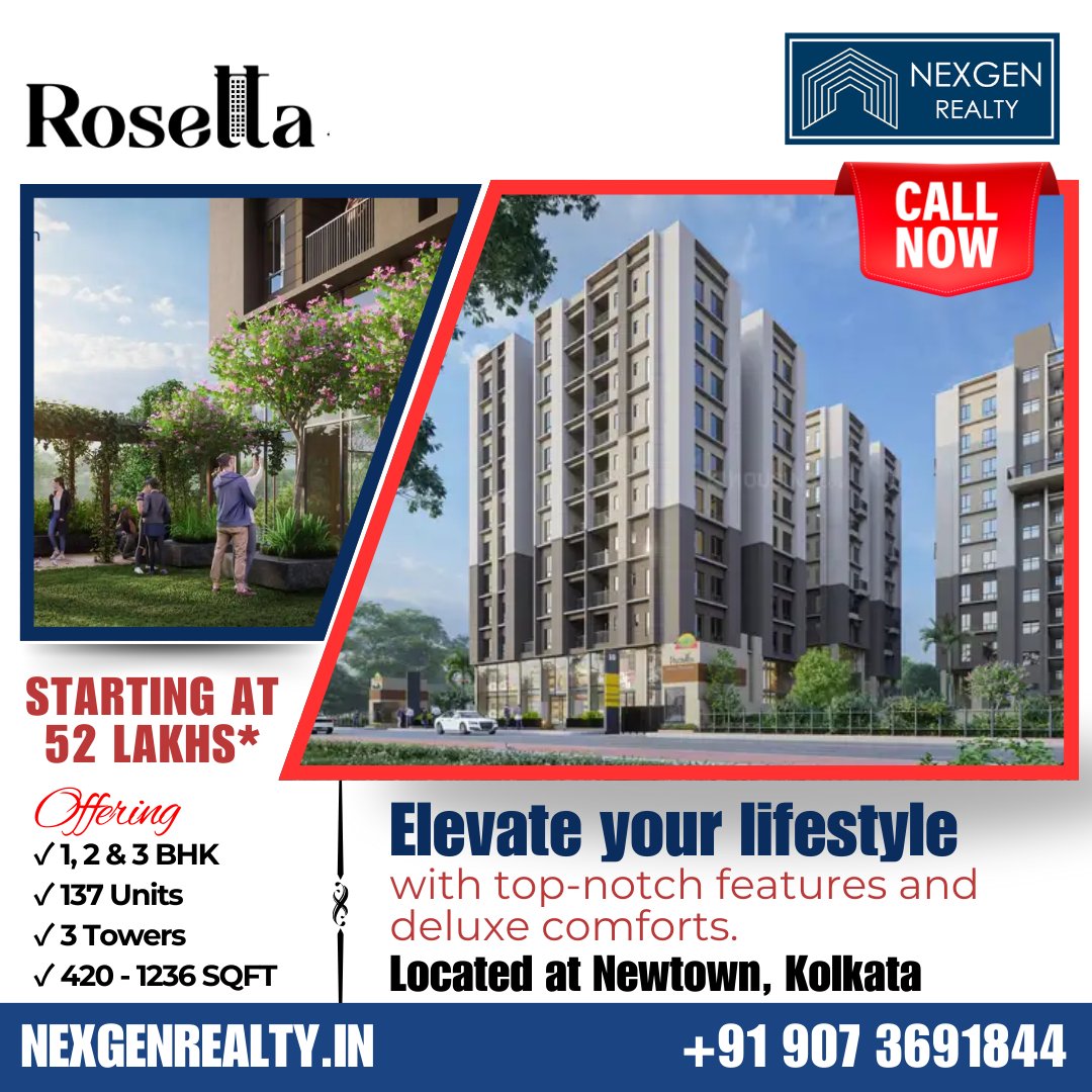 Step into the epitome of modern elegance with Rosetta - an exclusive residential project in Newtown, Kolkata! 🏡✨

#KolkataRealEstate #LuxuryLiving #DreamHomes #PropertyInvestment #CityOfJoy #KolkataDiaries #RealEstate #Property #Propertyconsultant #RealEstatebroker #Investment