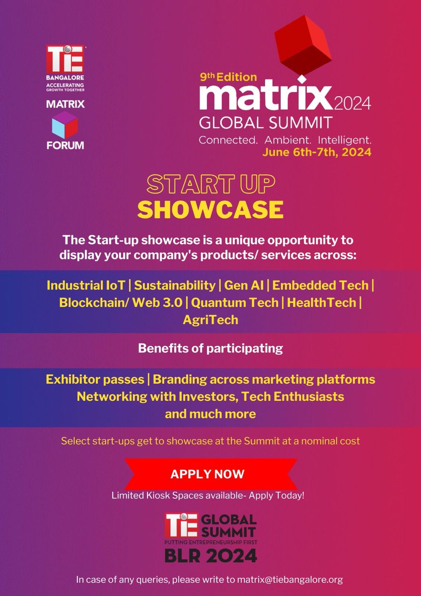 Get ready to shine at Matrix 2024's Start-Up Showcase! Gain exposure in key tech sectors and showcase your brilliance. Limited spaces available! Apply now: lnkd.in/eHyhikEw #Matrix2024 #StartUpShowcase #TechInnovation #TGS2024