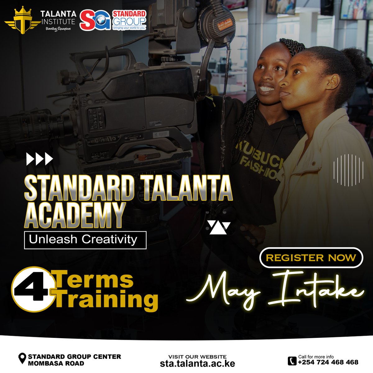 Dreaming of a career in the media industry? Standard Talanta Academy is your gateway to mastering these skills and more. Join us and turn passion into profession! To learn more visit sta.talanta.ac.ke or call +254 724 468 468