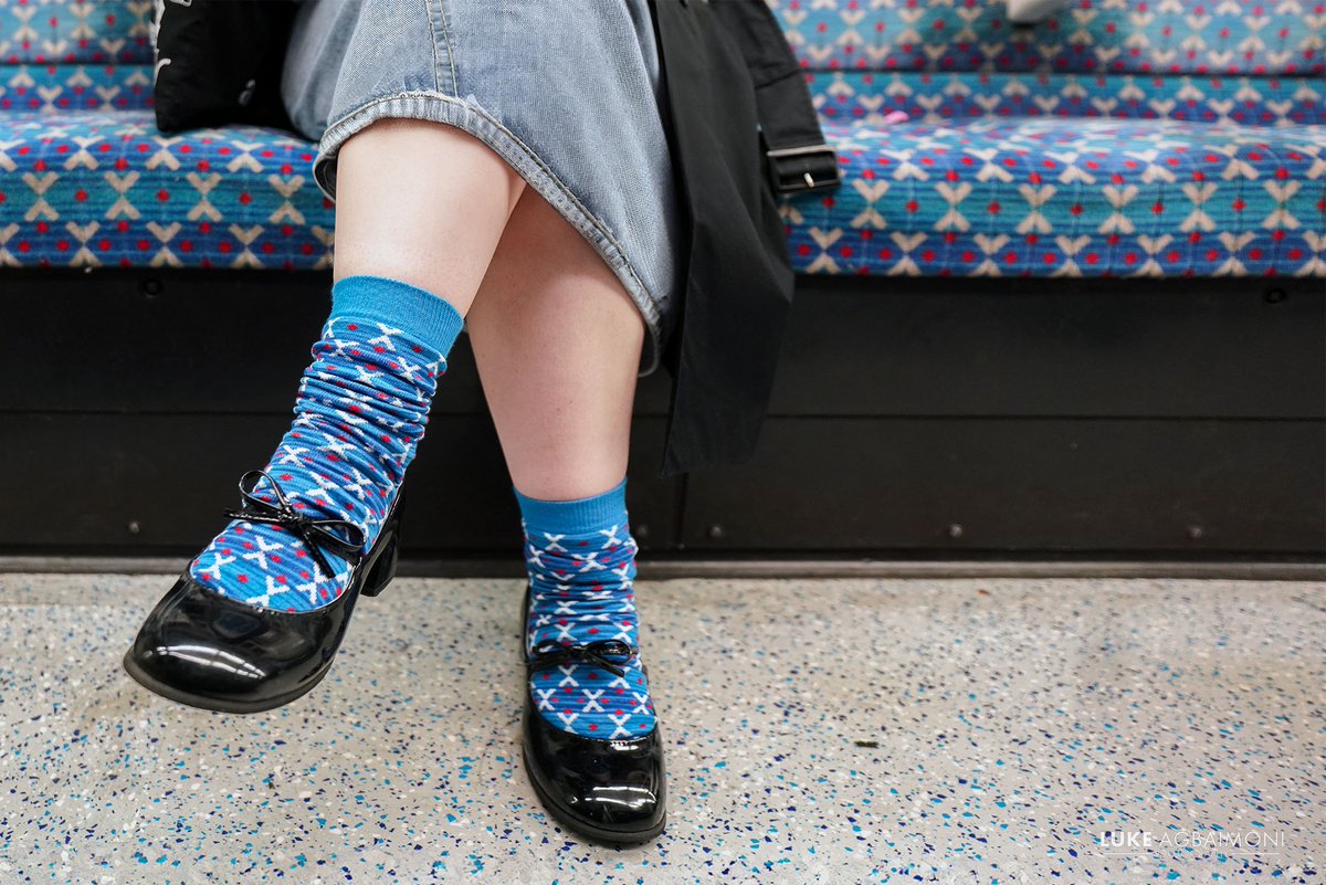 Matching The Furniture I'm a big fan of the moquette patterns on the seats of London Underground trains, with the Victoria line being one my favourite designs. Here's fun photography featuring Bella wearing matching socks. Do you have a favourite transport moquette design?