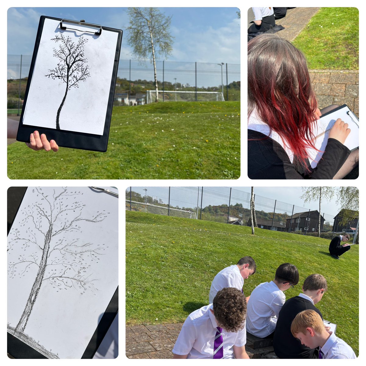 Great to be sketching en plein air in the sun yesterday. S1 drawing trees for their Henri Rousseau inspired jungle landscape compositions. @clydeview_a