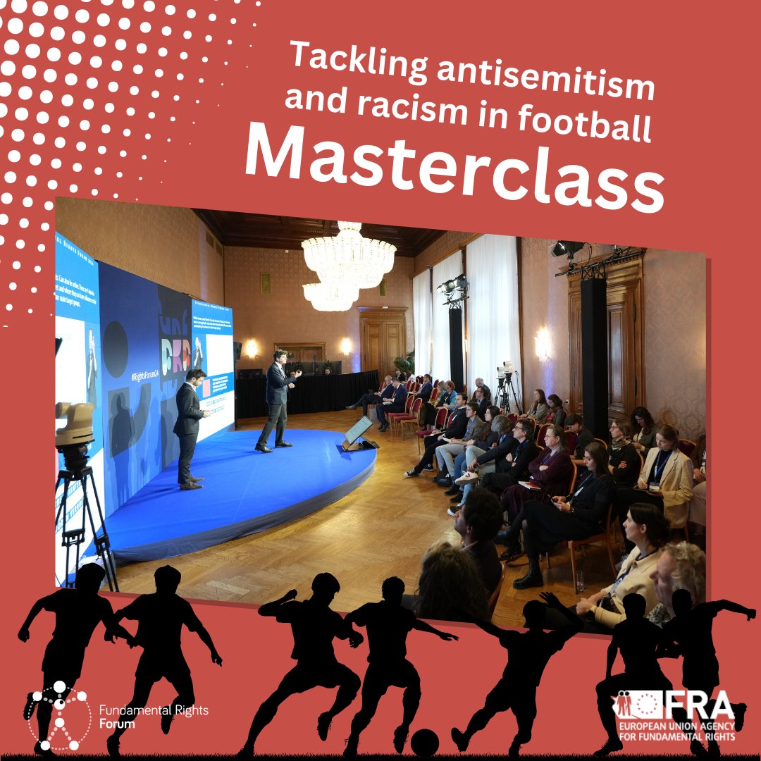 #Antisemitism and #racism still happen in football. How can we end discrimination on and off the pitch? Follow this #RightsForum24 masterclass hosted by @annefrankhouse and explore innovative strategies to face the issue head-on. ⏯️fundamentalrightsforum.eu/programme/mast…