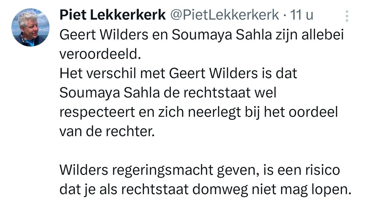Wilders is veroordeeld voor belediging.  Soumaya Sahla liep samen met haar man rond met een doorgeladen machinegeweer en was lid van een terroristische organisatie, maar doe gerust alsof belediging de grotere misdaad is, Pietler.