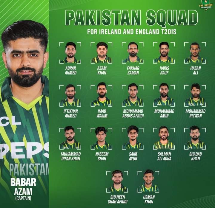 Pakistan squad announced for the T20I series against Ireland and England.