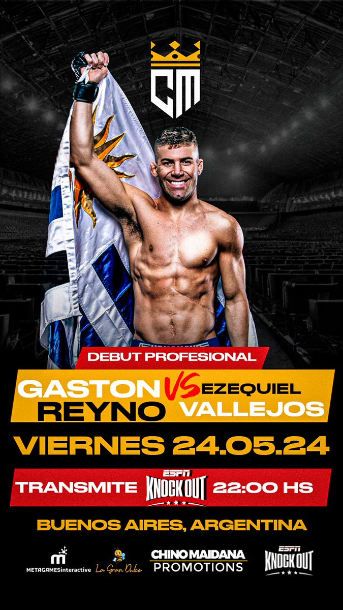 🚨 OFICIAL 🚨 @gastonreyno 🇺🇾 enfrentará a Ezequiel Vallejos el 24 de mayo en Buenos Aires 🇦🇷 Es el debut profesional de 'Tonga' en el boxeo 🥊 e irá 🔥EN VIVO🔥 por #ESPNKnockOut #ChinoMaidanaPromotions