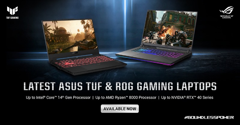 ASUSIndia's tweet photo. Step into the future of gaming and experience #BoundlessPower with the ROG &amp; TUF Gaming Laptops 2024 ⚡️

Powered by 14th Gen Intel® Core™ &amp; AMD Ryzen™ 8000 series Processors and NVIDIA RTX 40 series graphics! 💥🎮

#ASUSIndia #2024GamingLaptops #ROGStrixG16 #TUFGamingA15