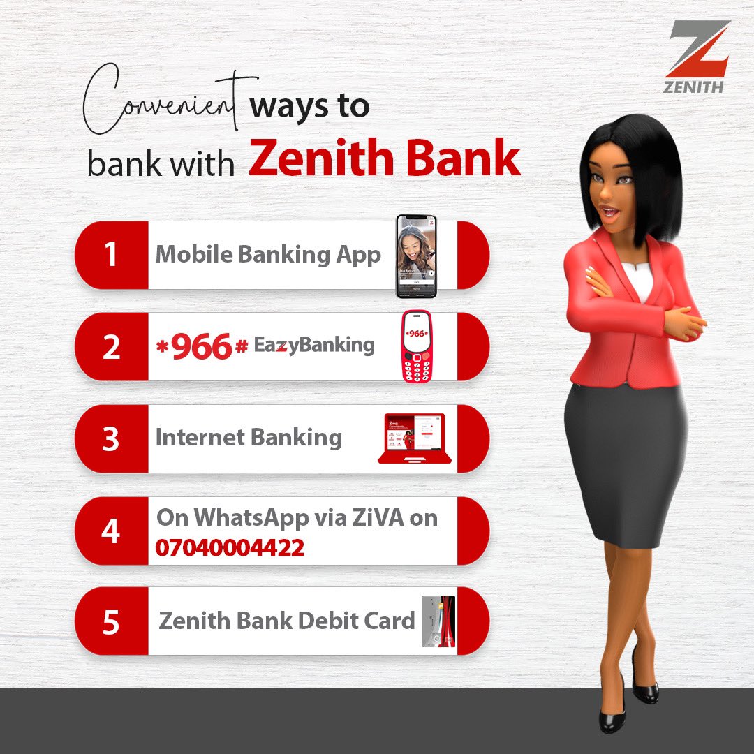 Perform your transactions with ease using any of our digital banking channels.

#ZenithBank #DigitalChannels #Banking