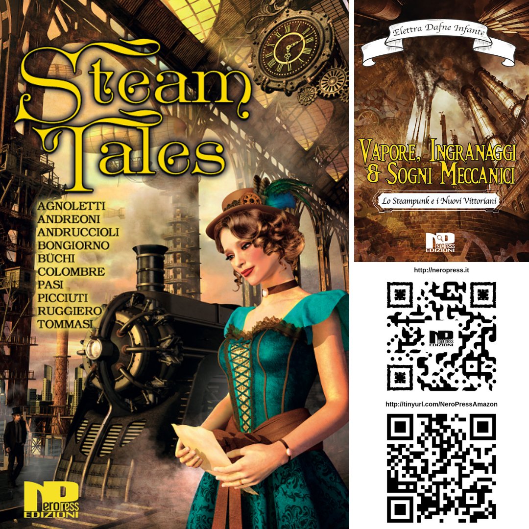 #SteamTales contiene dieci racconti basati su vapore, intrighi e misteri, con la preziosa prefazione di E. D. Infante, estratta dal suo saggio #VaporeIngranaggiESogniMeccanici

#folliperigialli #folliperilwest #gialli #thriller #western #horror #steampunk #NeroPressEdizioni