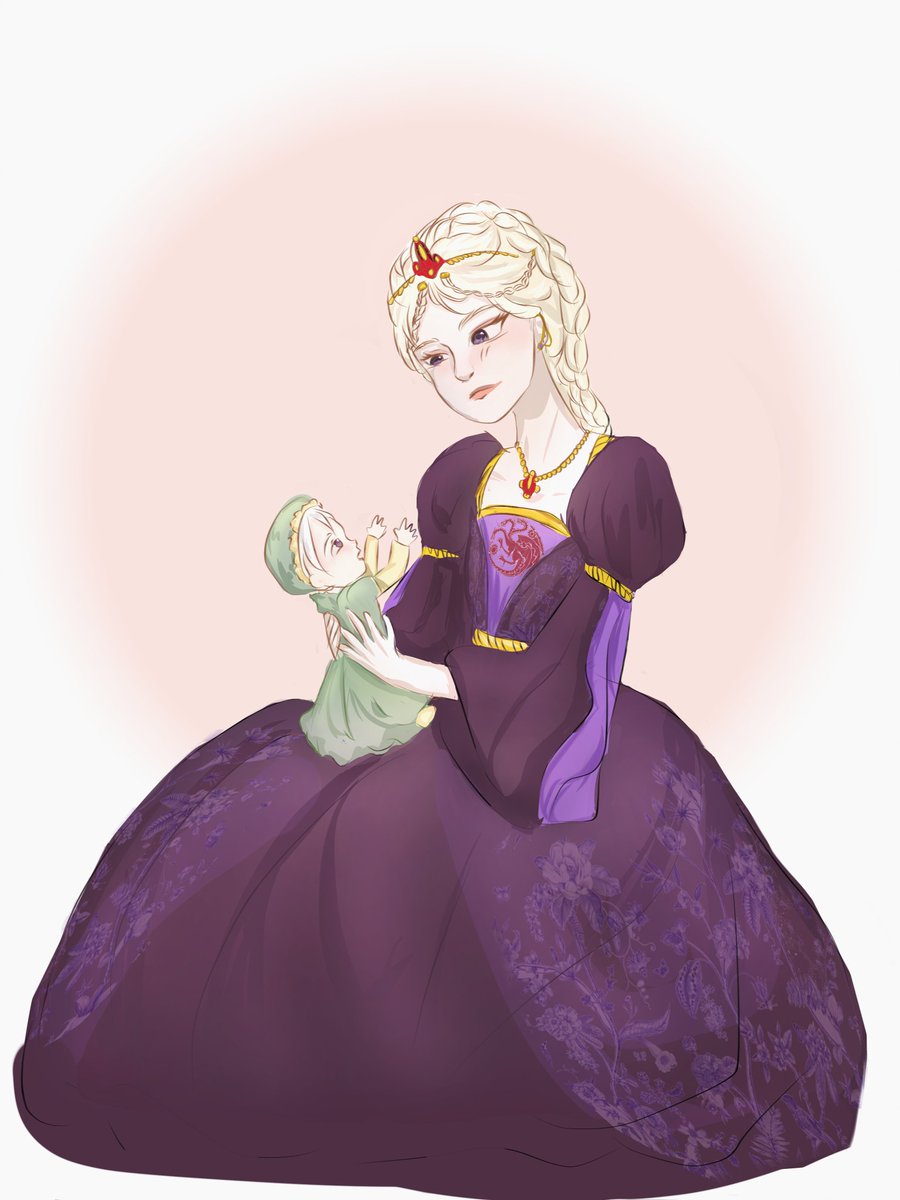 Book Rhaenyra and Helaena
Rhaenyra was born in 97 AC, and Heleane in 109 AC. So Rhaenyra was 12 when Helaena, her sweet sister, was born. 
#HOTD #RhaenyraTargaryen #HelaenaTargaryen