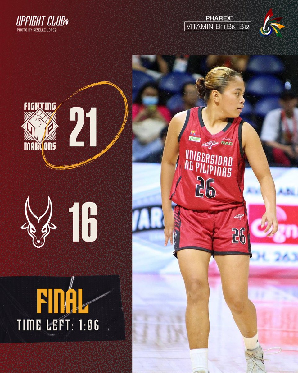 FINAL: First game, first win for @upwbt_! 🏀💪🏼 They beat FEU with 1:06 left in the clock, 21-16.

Powered by:
Pharex B-Complex

#UPFight✊🏼 #FiredUP🔥 #SupportAllSports #UAAPSeason86