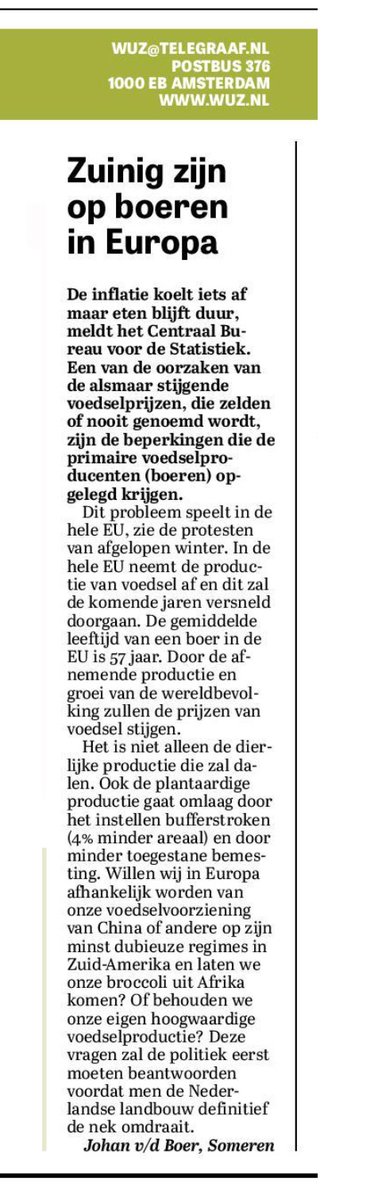 Willen we in Europa afhankelijk worden van onze #voedselvoorziening van China? Laten we onze broccoli uit Afrika komen? Of behouden we onze eigen hoogwaardige #voedselproductie? Deze vragen zal de politiek eerst moeten beantwoorden voordat men de Nederlandse landbouw definitief…