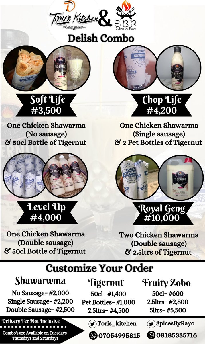 The Best Shawarma & Tigernut Drink at Ibadan!!! The Best Shawarma & Tigernut Drink at Ibadan!!! The Best Shawarma & Fruity Zobo at Ibadan!!! Quote me anywhere & send in your Orders🥰😌 I need to sell at least 10package today🙏 Delivery starts from 12pm Please RT & Patronize