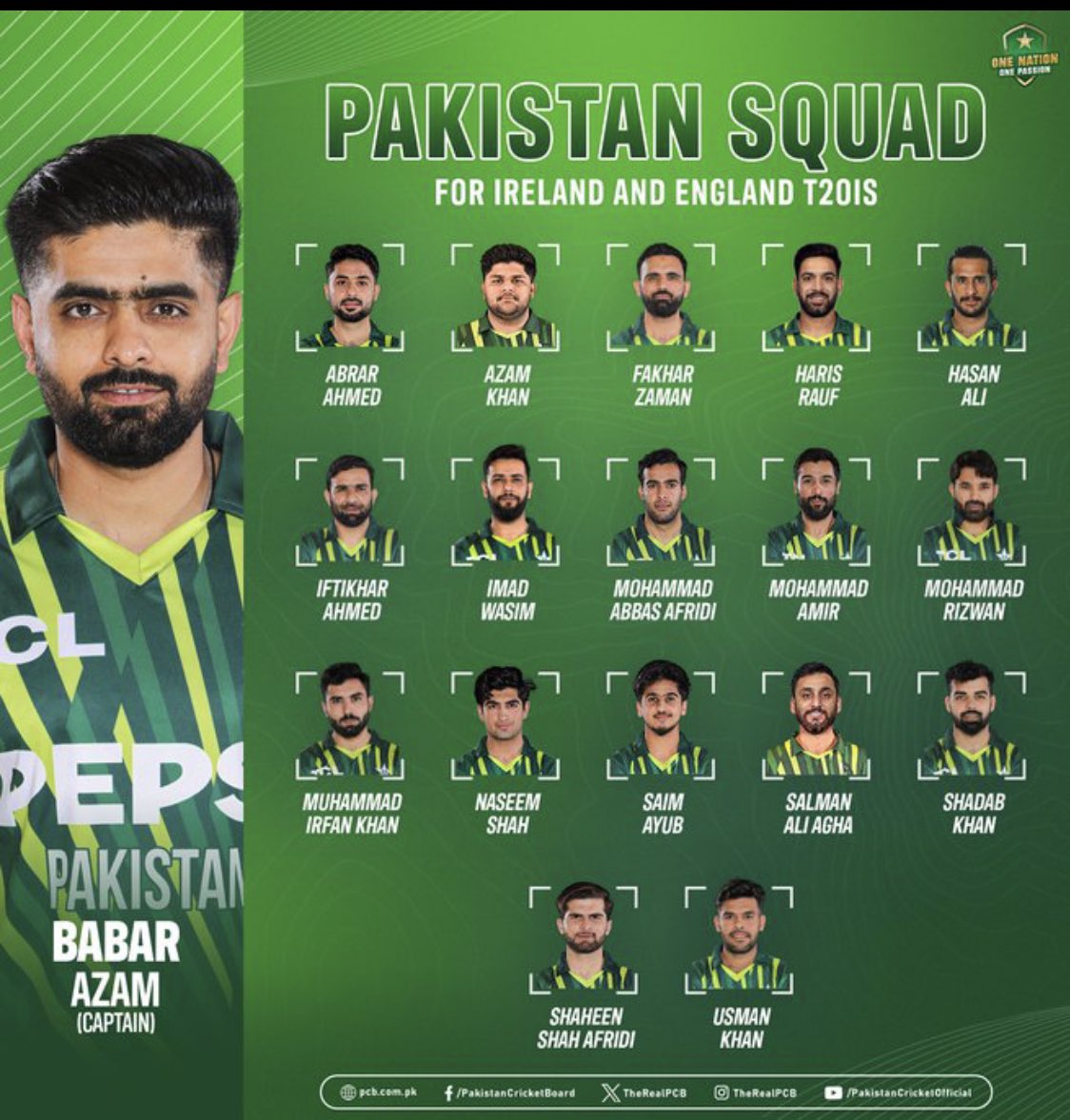 18 member squad for Ireland and England tour Hassan Ali and Haris Rauf are back! #PakistanCricket #BabarAzam