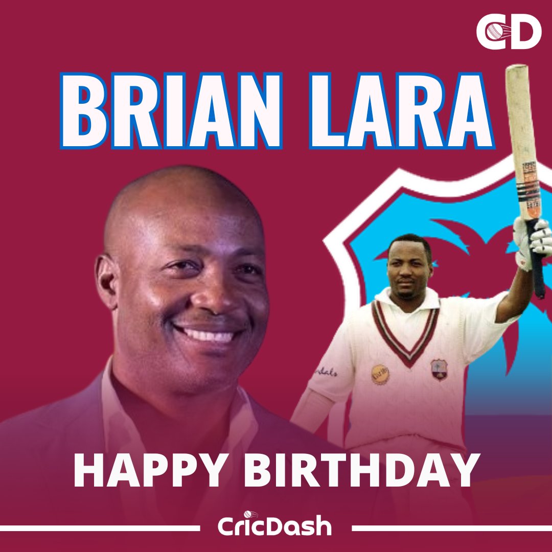 🎉 Cheers to another year of greatness! Happy Birthday to the cricketing legend, Brian Lara! 🏏

#cricdash #BrianLara #westindies #cricketupdate #cricketfeed