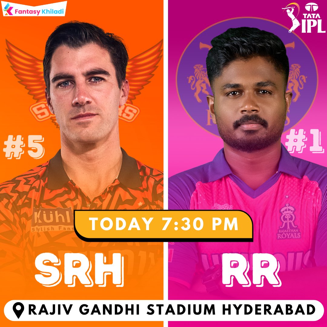 Gear up for a nail-biting encounter!🚨

 Can the Royals defend their turf or will the Orange Army rise to the challenge?

 #RRvSRH #IPL2024 #rajsthanroyals #sunriseshyderabad