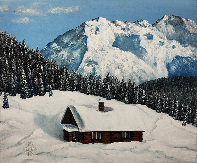 'Winter Cottage', an oil painting on canvas, artist: Luna Smith. #winter #landscape luartgallery.com/art/WinterCott…