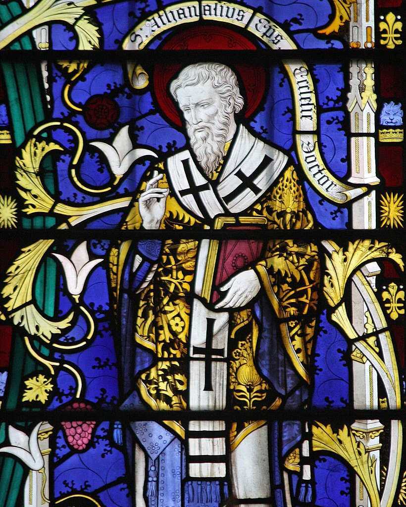 Today is the Feast of St. Athanasius.
He is called the 'Father of Orthodoxy,' the 'Pillar of the Church', and 'Champion of Christ's Divinity.'
Five times he was forced into exile because he defended the Divinity of Christ against the Arian heresy.

Window by Comper.