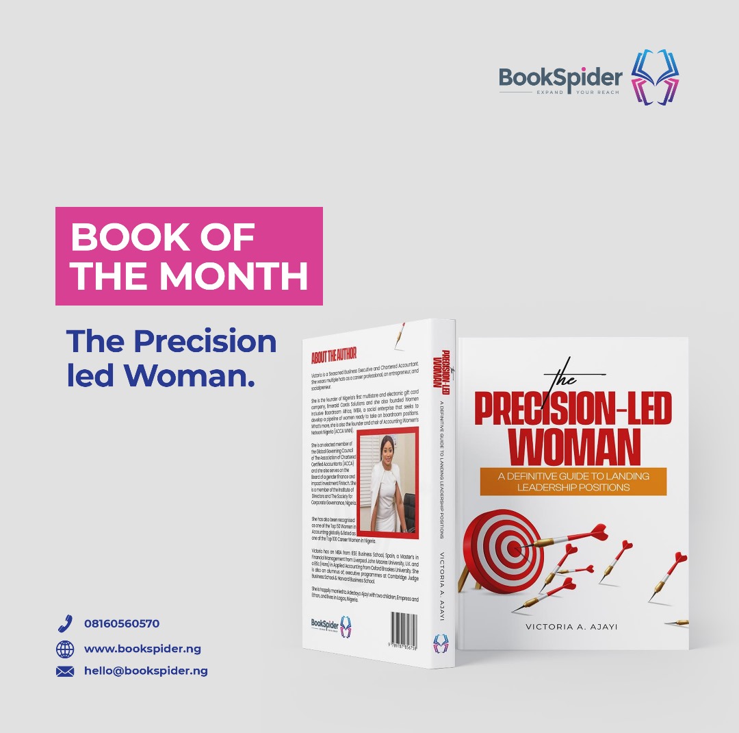 Are you a determined woman with the goal to the rise to the top in your industry?

Are you looking to climb higher in your career journey?

'The Precision-Led Woman' by Victoria Ajayi is the book for you. 

 #bookspider #publishingcompany #bookofthemonth #bookreading #bookgenres