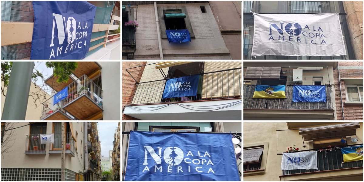 🟦⬜ A la Barceloneta i més enllà, les banderoles corren com la pólvora. 🧨 Deixem-los clar que la Copa Amèrica ni és popular ni és ben rebuda als nostres barris. 🙅🏽‍♀️ Aconsegueix la teva a qualsevol dels actes que organitzem i decora el teu balcó! 💅🏽 ❌ #NoALaCopaAmèrica ❌