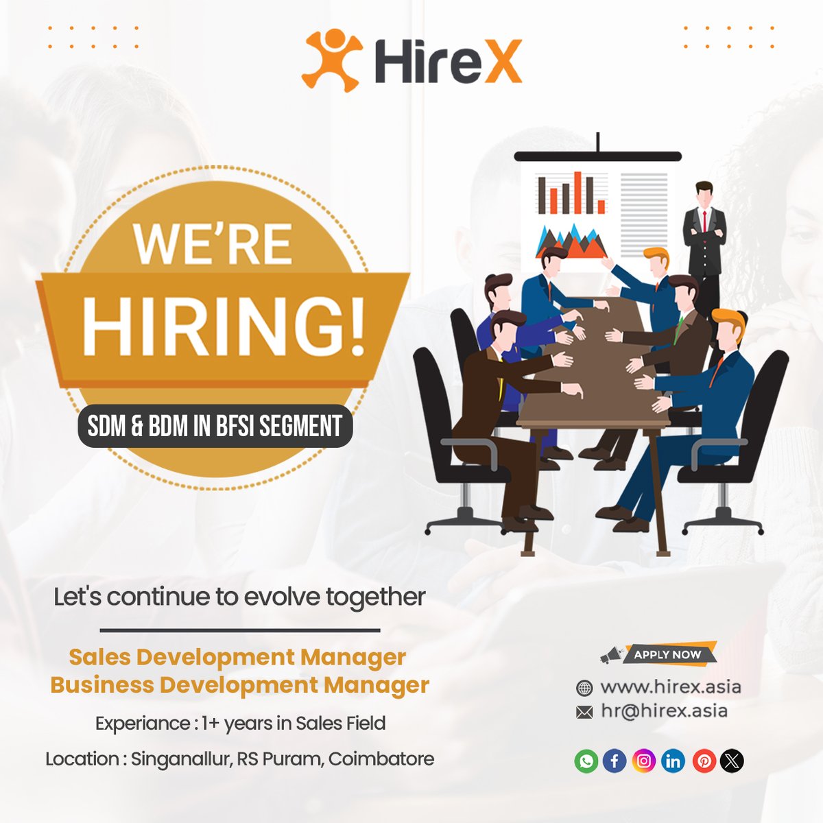 Join our vibrant team! We're on the lookout for passionate individuals ready to make an impact. Apply now to hr@hirex.asia

To begin apply right now, click this link: hirex.asia/jobs/hdfc-life…

#HireX #SalesStrategy #SalesandMarketing #SalesMarketing #SalesManagement #SalesExpert